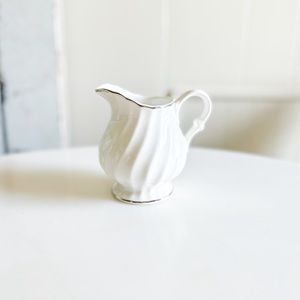 White Ironstone Swirl Pattern Creamer with Silver edging 🤍